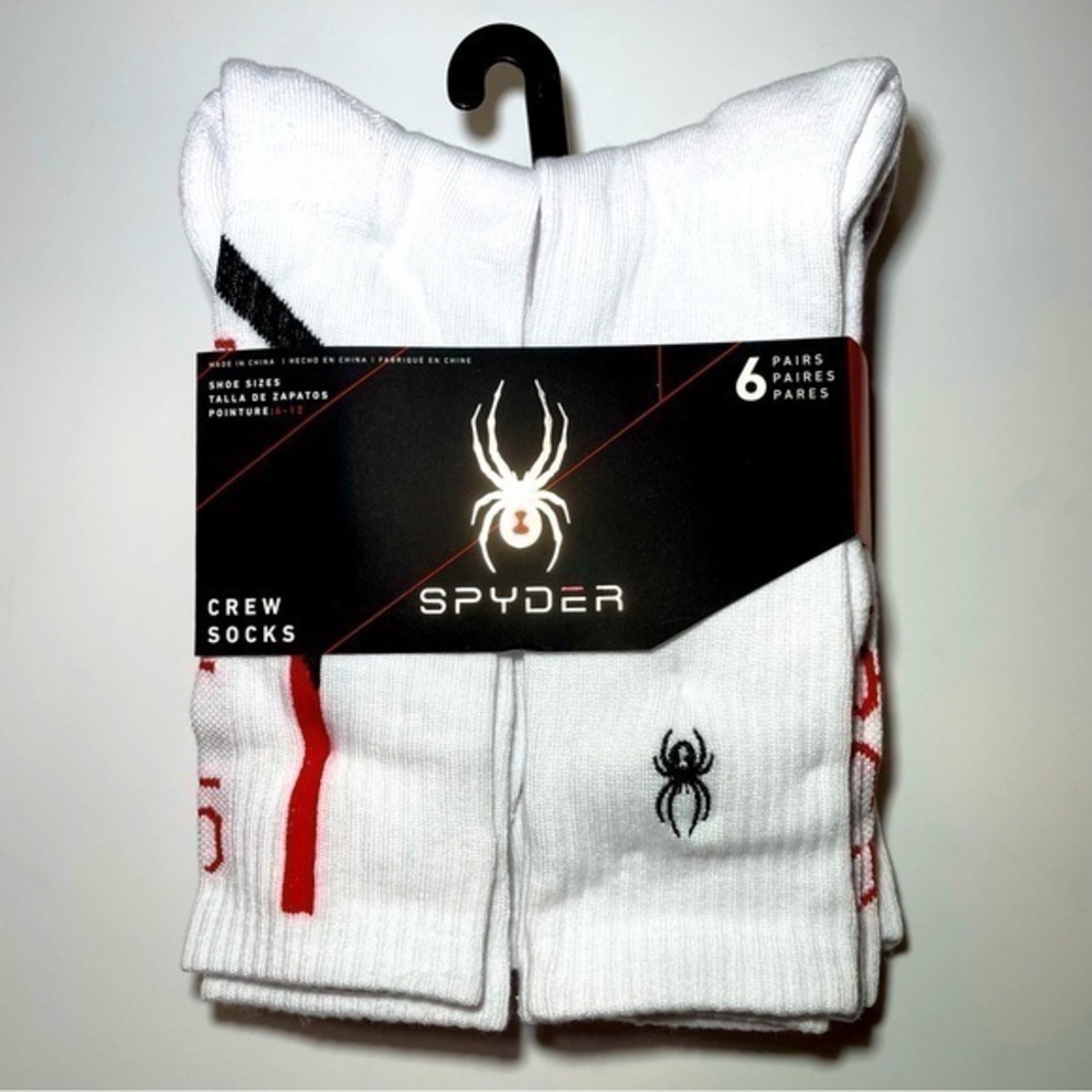 Spyder men’s crew socks 6 pack size 6-12 white black red green